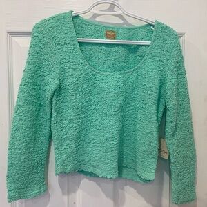 Free People Jade Mint Rouched Smocked Style Crop Top Size Small